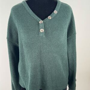 Old Navy Forest Green V-Neck Sweater with Buttons womens xl